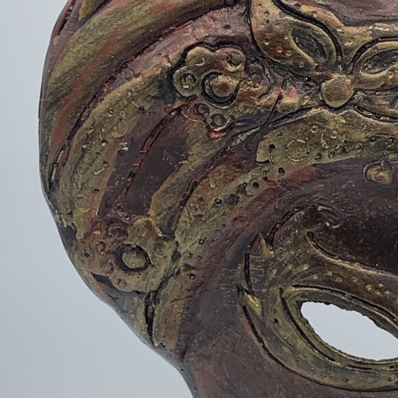 Vintage Mardi Gras Theatrical Face Mask on Stand Copper Brass ‘Antique’ Finish - Picture 10 of 15